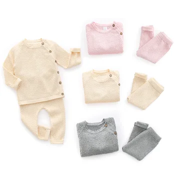 2 pièces automne hiver bébé garçons filles couleur unie vêtements nouveau-né bébé vêtements décontractés costume infantile à manches longues haut + pantalon pyjamas