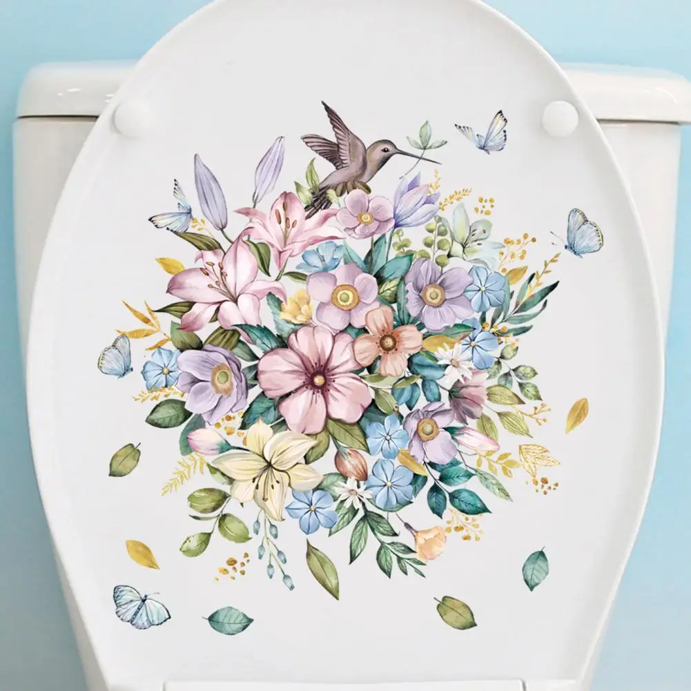 Self-adhesive Toilet Sticker Toilet Decor Lid Sticker Set Flower Pattern Wall Decal Bathroom