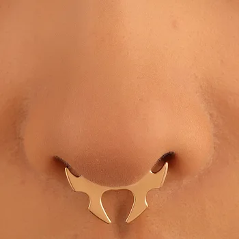 Bull Head And Horn Nose Clip Ring Men Women Fake Septum Piering Body Jewelry Fashion Non Perforation Bat Nose Rings Studs 2025
