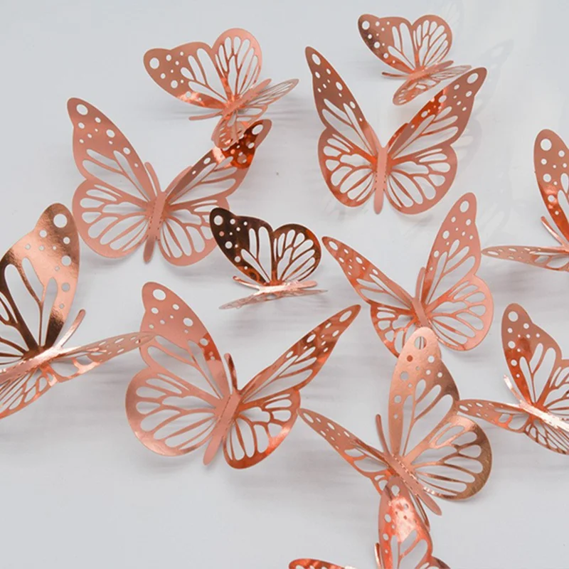 12pcs Hollow Carving Butterfly 3D Imitation Metal Butterfly Wall Decoration Home Living Room Stereo Decoration Sticker wall sticker,wall stickers