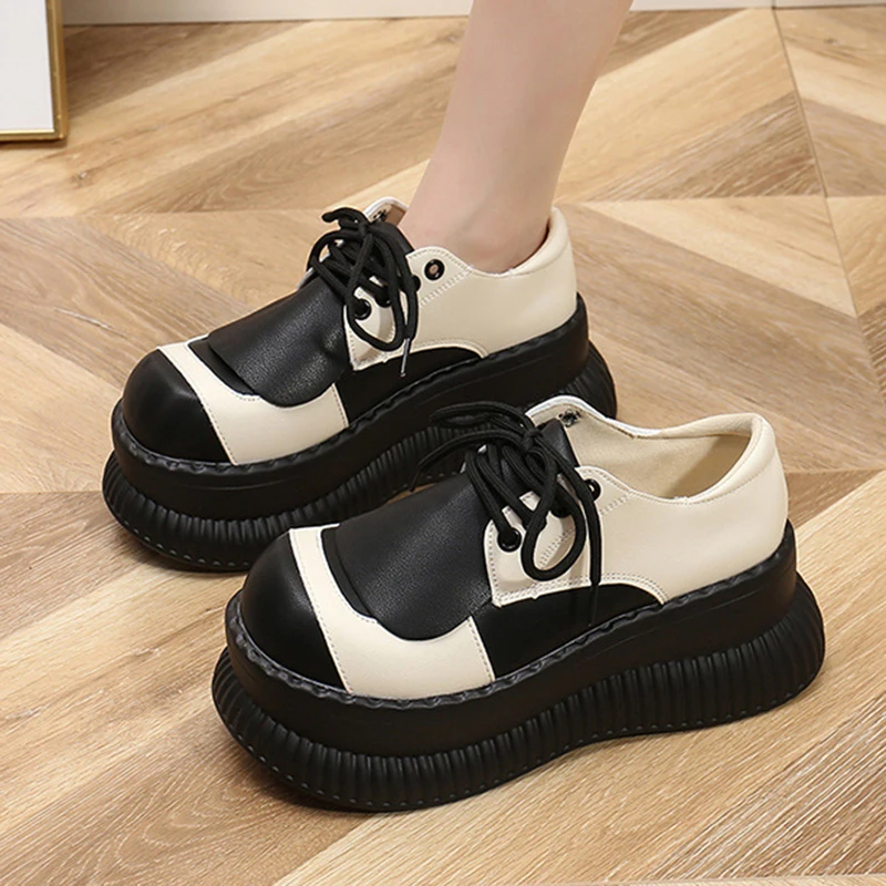 Women's New Autumn Black Mary Jane Thick-soled Non-slip Heightening High Heels Round Toe Lace-up Women's Fashion Casual Shoes