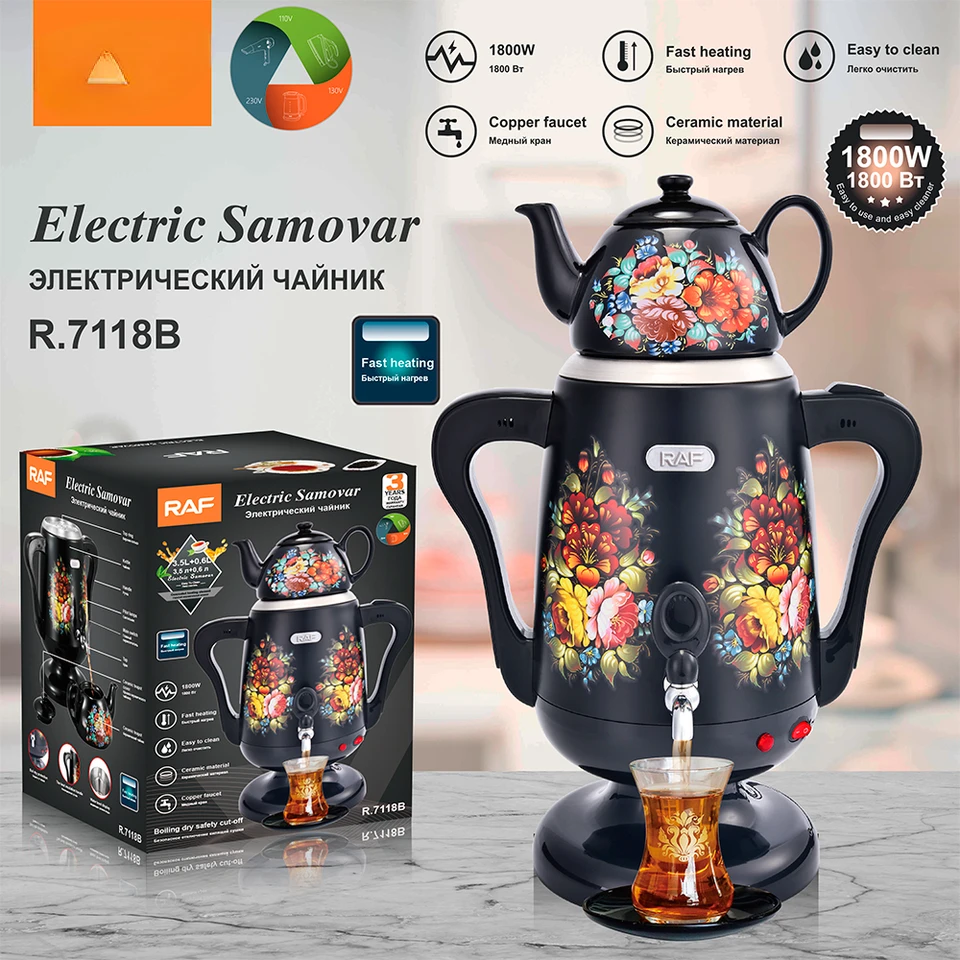Hakan Set Teiera Turca Doppia In Acciaio Inox 18/10, Con Filtro Automatico, Fondo Capsulare, Maxi 1,2L + 2,0L - 3