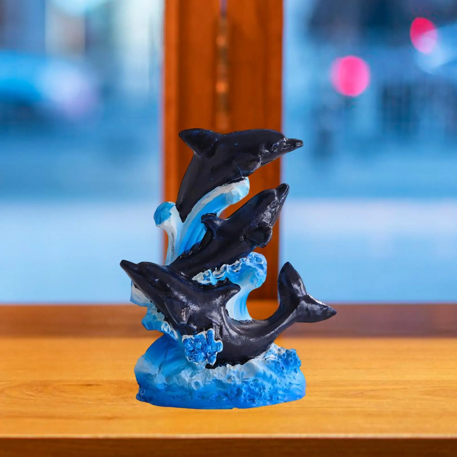 Resin Dolphin Figurine Decorative Statue Beach Themed Room Decor Tabletop Ornament for Fireplace