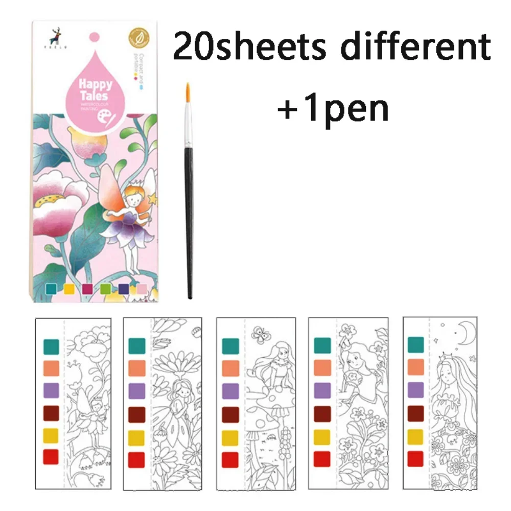 20 Sheets Portable Children Watercolor Painting Book Paint With Water Kids Gouache Graffiti Picture Coloring Drawing Toys Gifts 6
