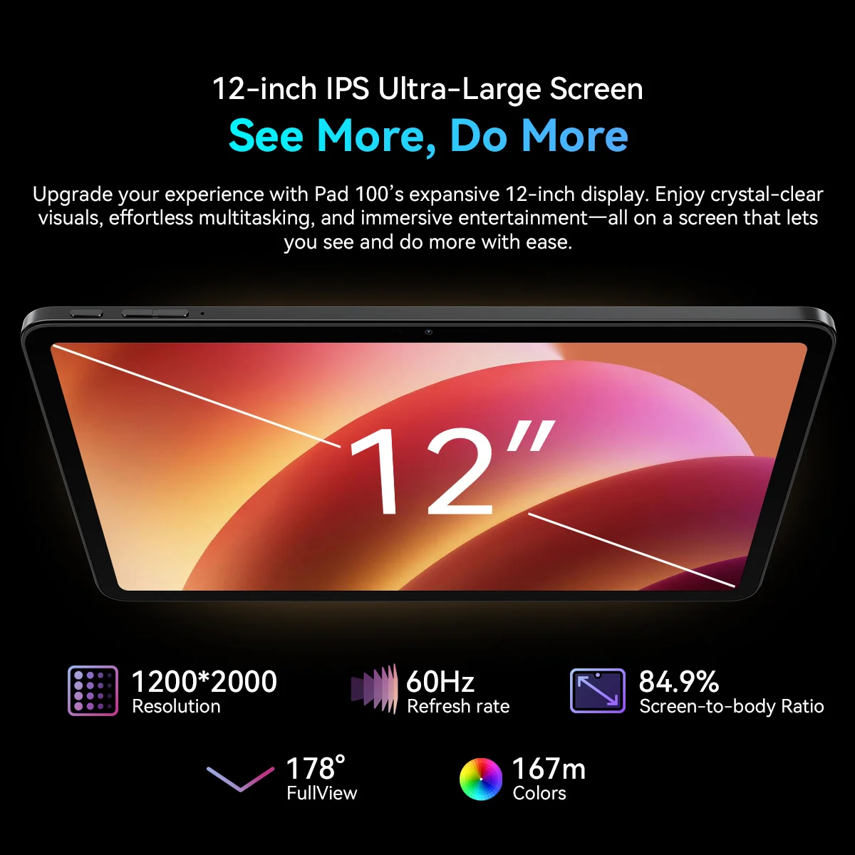 OSCAL Pad 100 Tablet, 12'' 2K IPS Display 9000mAh, 8GB or 12GB RAM 256GB ROM, 16MP Rear AI Camera, Unisoc T615, Android 15 PC 3