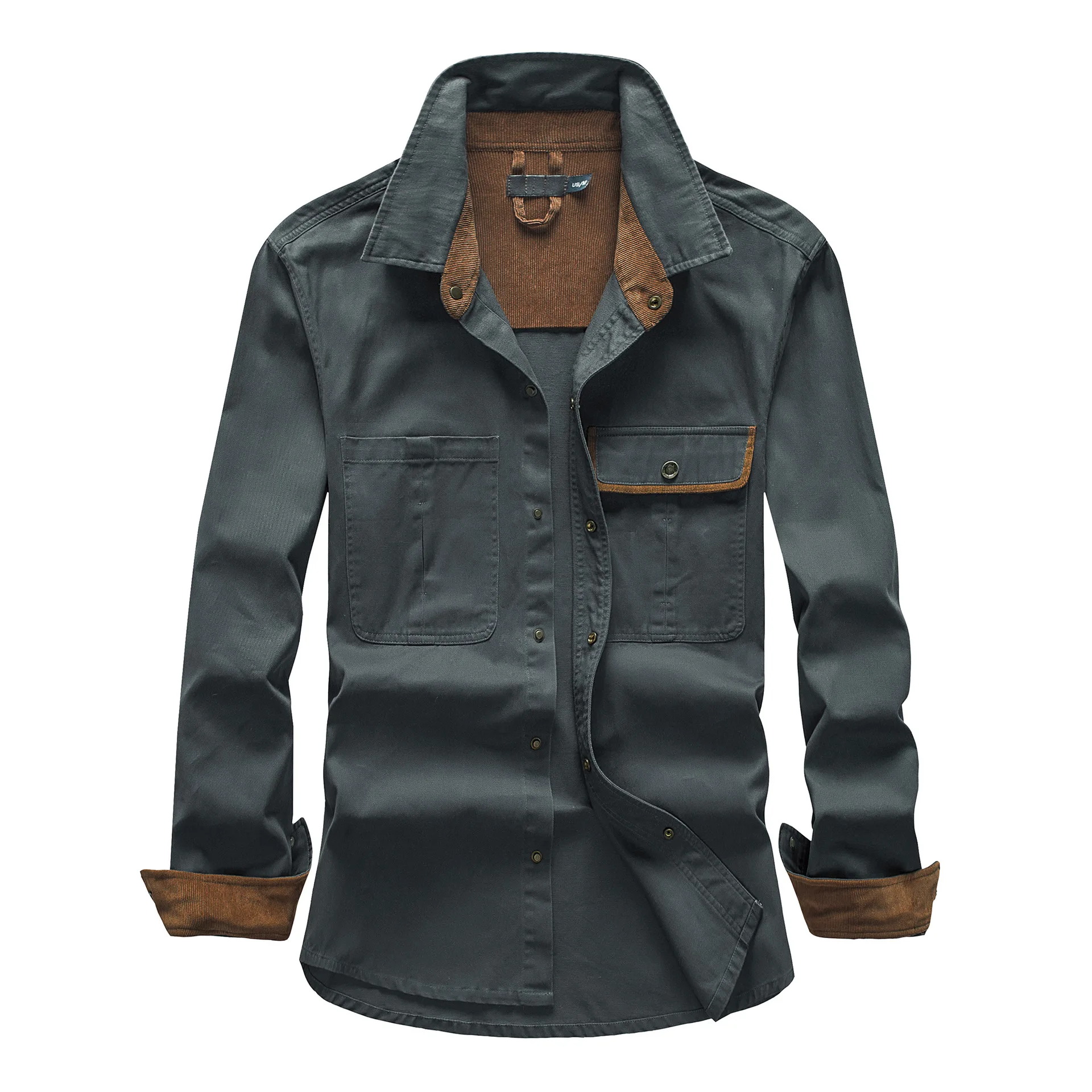 

US size spring autumn pure cotton long-sleeved shirt Large size loose corduroy shirt Casual thin shirt motorcycle t shirt men