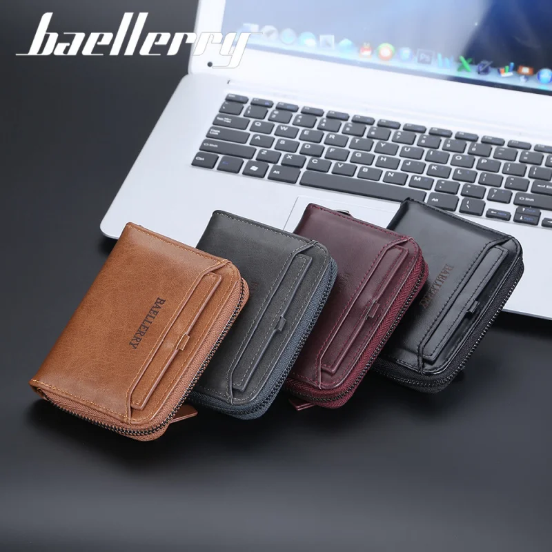 Men's Short Zippered Wallet Vertical Retro Style Cardholder