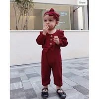 Infant Baby Girls Romper Newborn Baby Girl Clothes Solid Color Ribbed Jumpsuit with Headband 2PCS Outfits 3