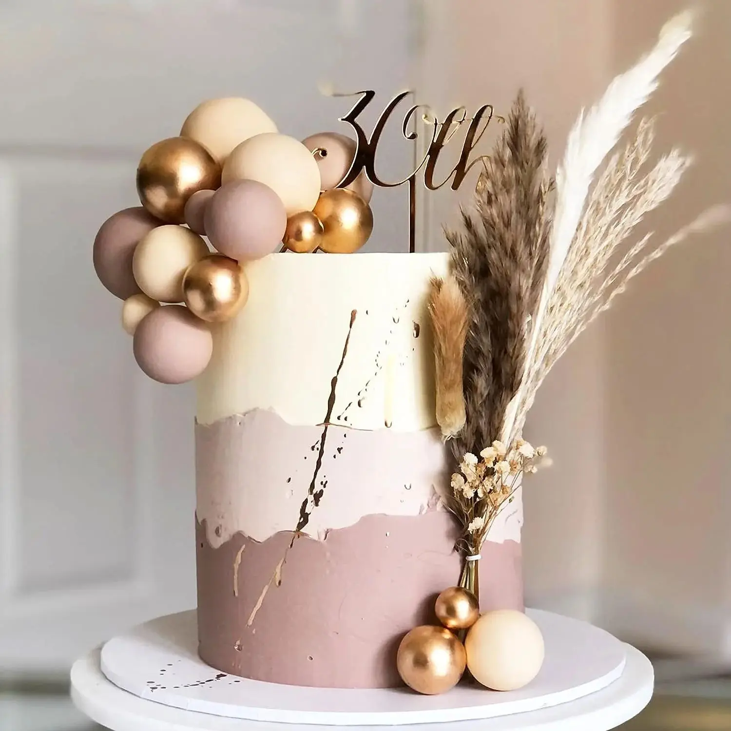 Description Picture 4 of itemApricot Gold Light Brown Ball Cake Topper Shaped Cupcake Insert Cake Topper for Bear Theme Birthday Party Favors Wedding Decor