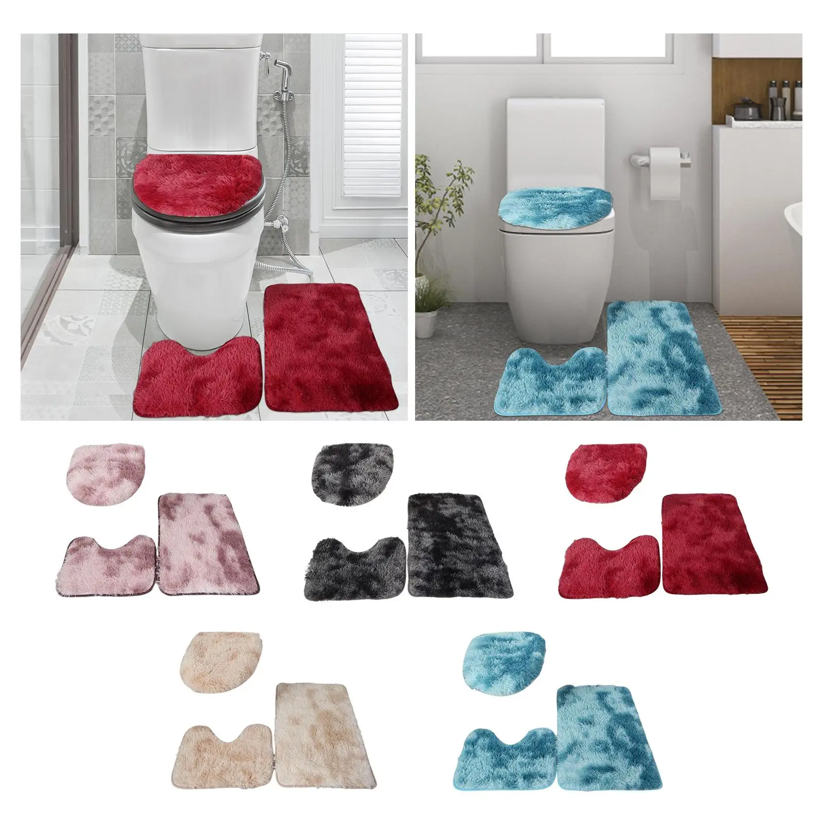 Luxurious 3-Piece Bathroom Mat Set with Toilet Cover and U-Shape Rug