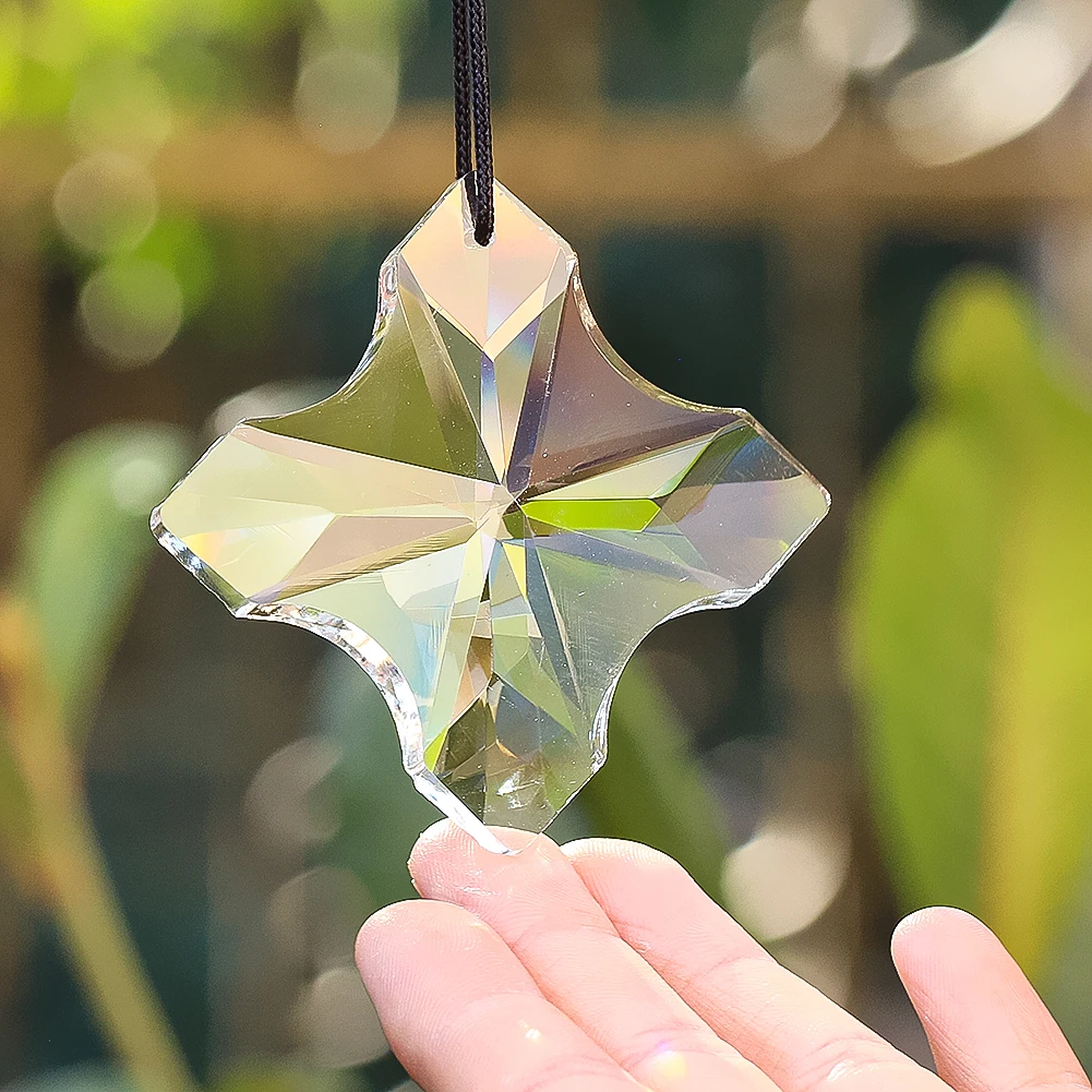 K9 Crystal Suncatcher Brilliant cross Faceted Glass Prisms Hanging Rainbow Chaser Chandelier Lamp Parts Car Pendant Garden Decor