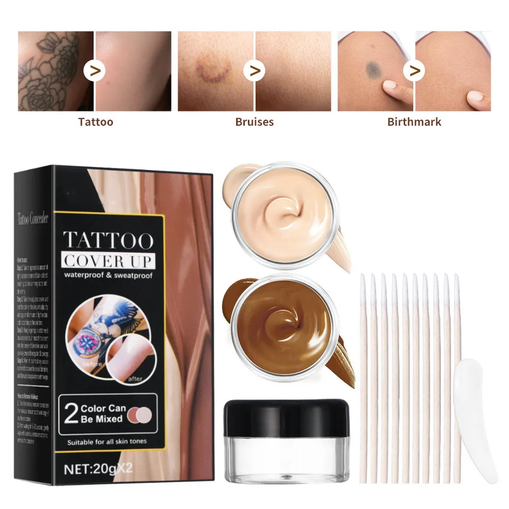 

1 Set Two-tone Tattoo Concealer Set Whitening Dark Color Liquid Waterproof Concealer Cream Fast Make Up for Skin Makeup Supplies
