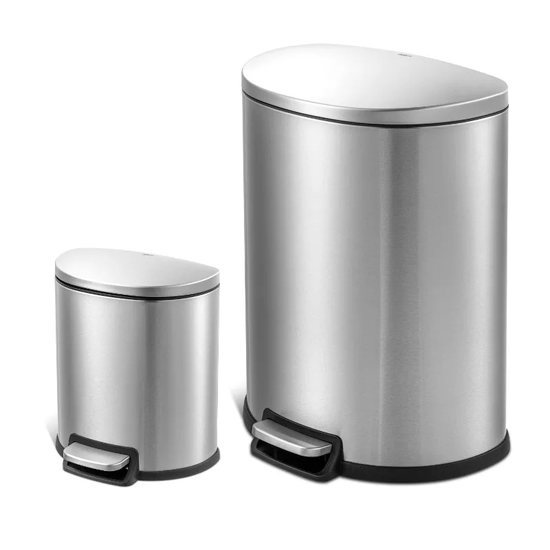 

13.2 and 1.6 Gallon Trash Can Combo, D-Shape Step On Kitchen and Bathroom Trash Can, Stainless Steel