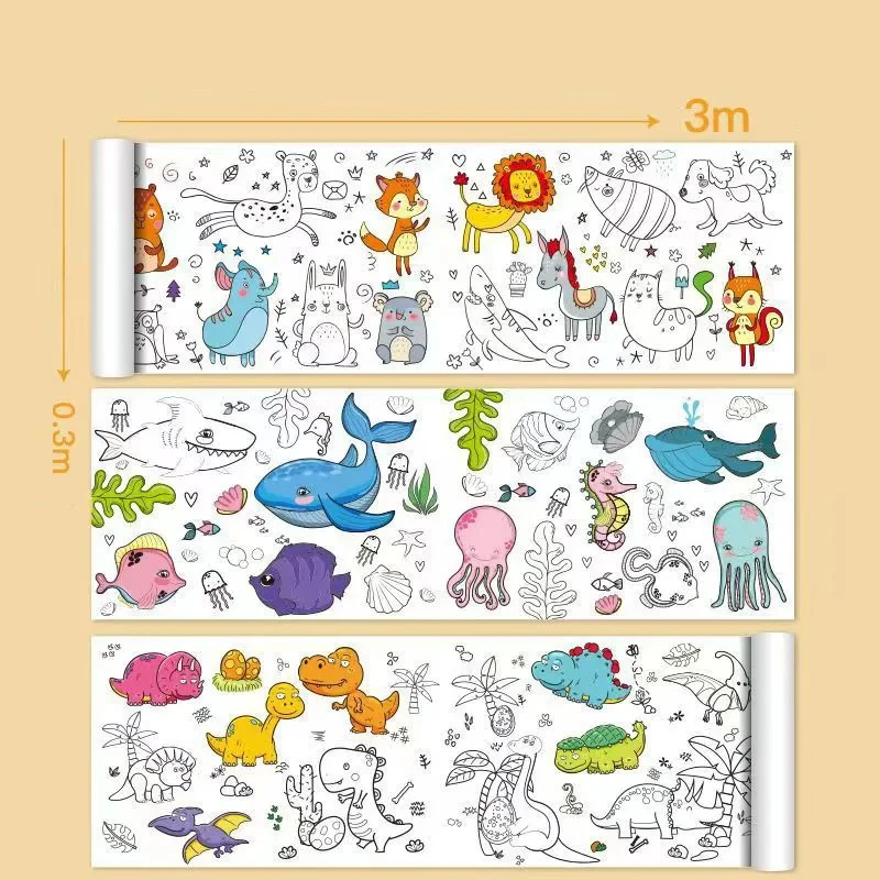 어린이 드로잉 롤 스티커 색상 작성 종이 낙서 스크롤 어린이를위한 색칠 종이 롤 DIY 그림 교육 완구