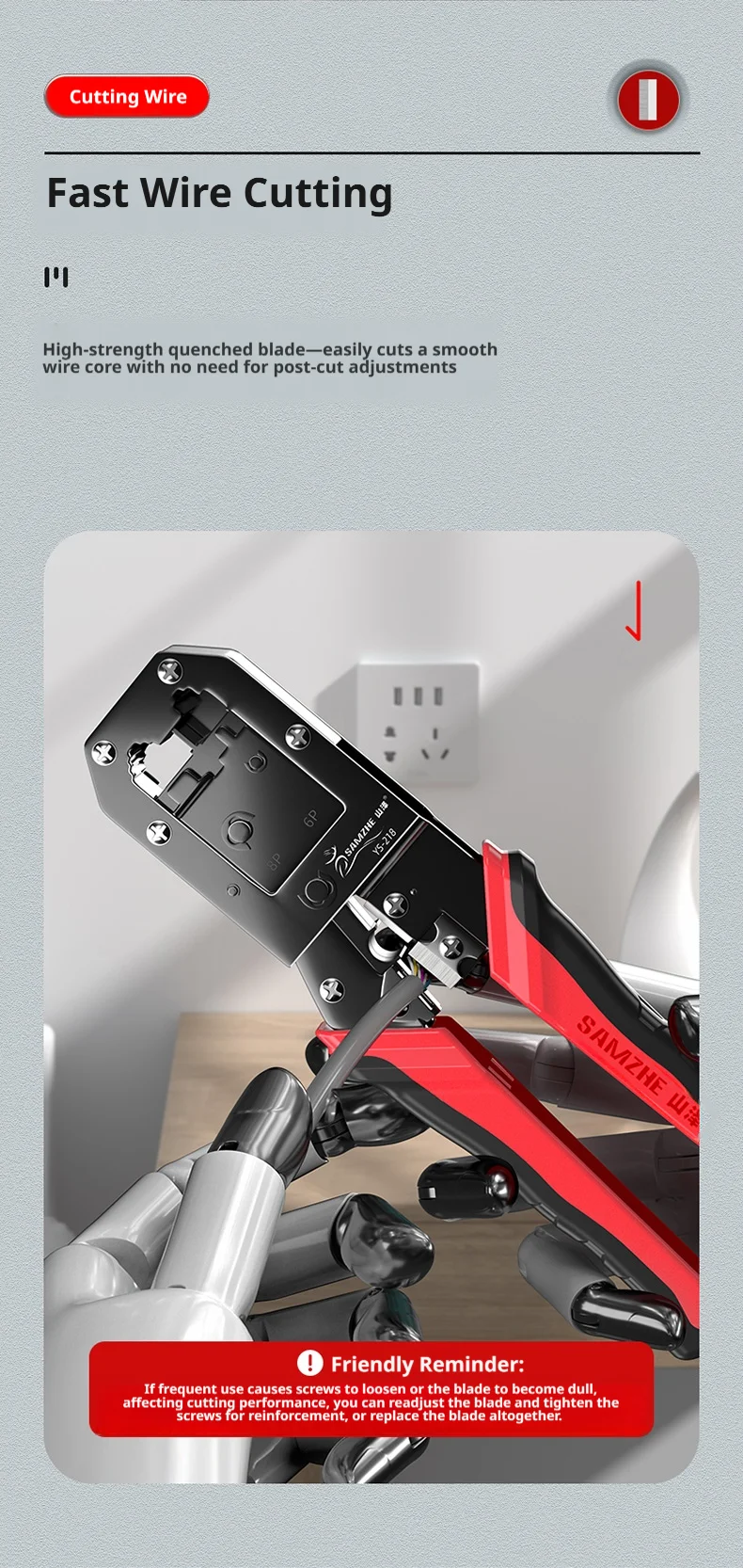 SAMZHE Multifunktionale Netzwerkkabel-Crimper RJ45 Crimpzange für CAT5e/6/7/8 8P/6P/4P Kraftsparende Ethernet-Kabelzange – Detail 6