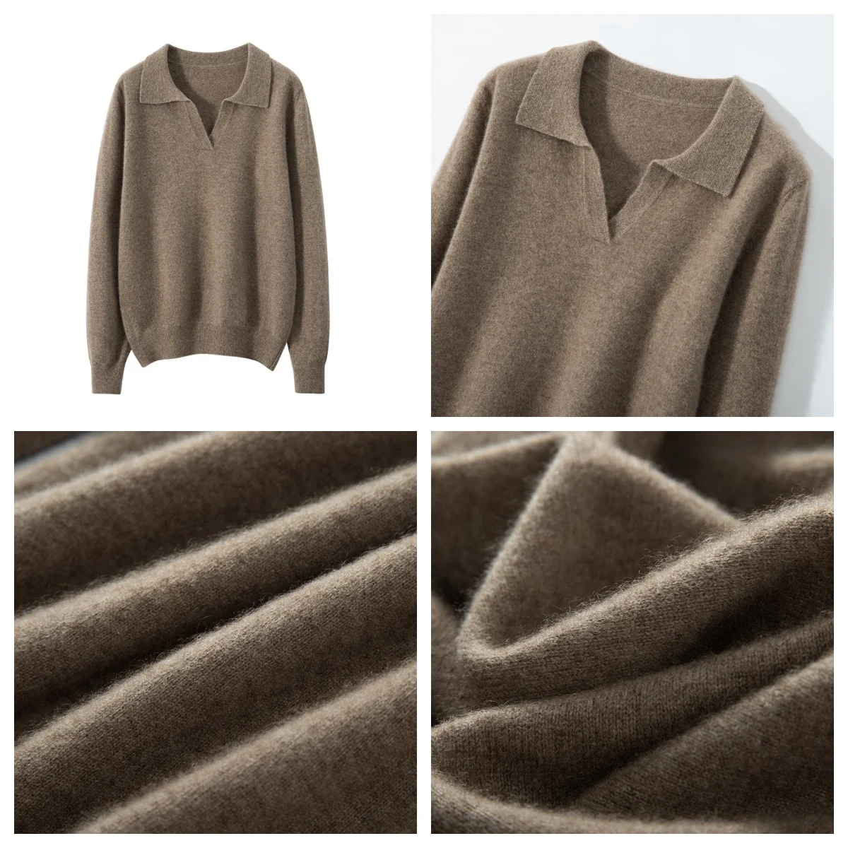 WinvyNee Women Cashmere Merino Wool Sweater Polo Neck Loose Solid Knit Tops Sweaters Casual Pullover Jumpers Autumn A1054004 5