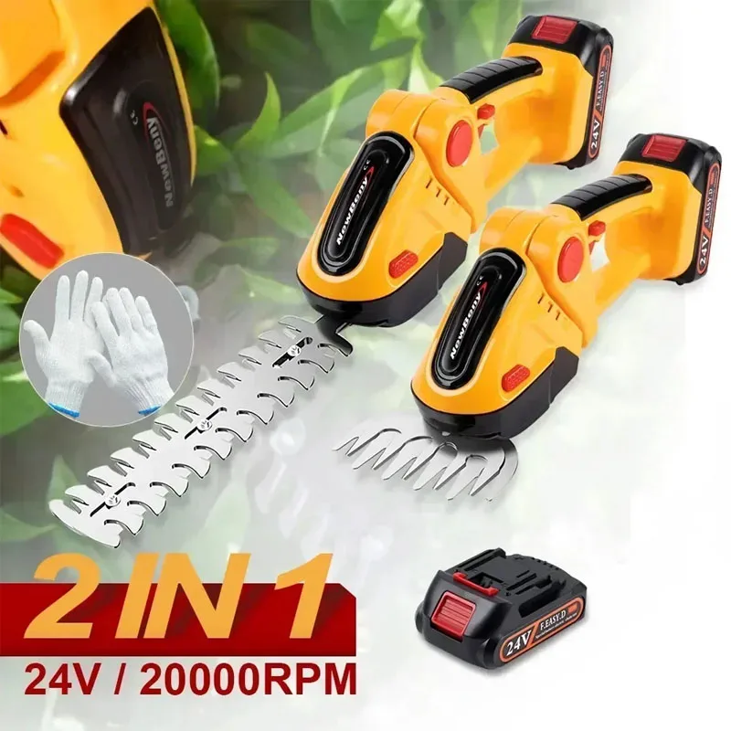 2 IN 1 Cordless Electric Hedge Trimmer 20000RPM Rechargeable Handheld Household Shrub Weeding Pruning Mower Garden Tools cordless hedge trimmer