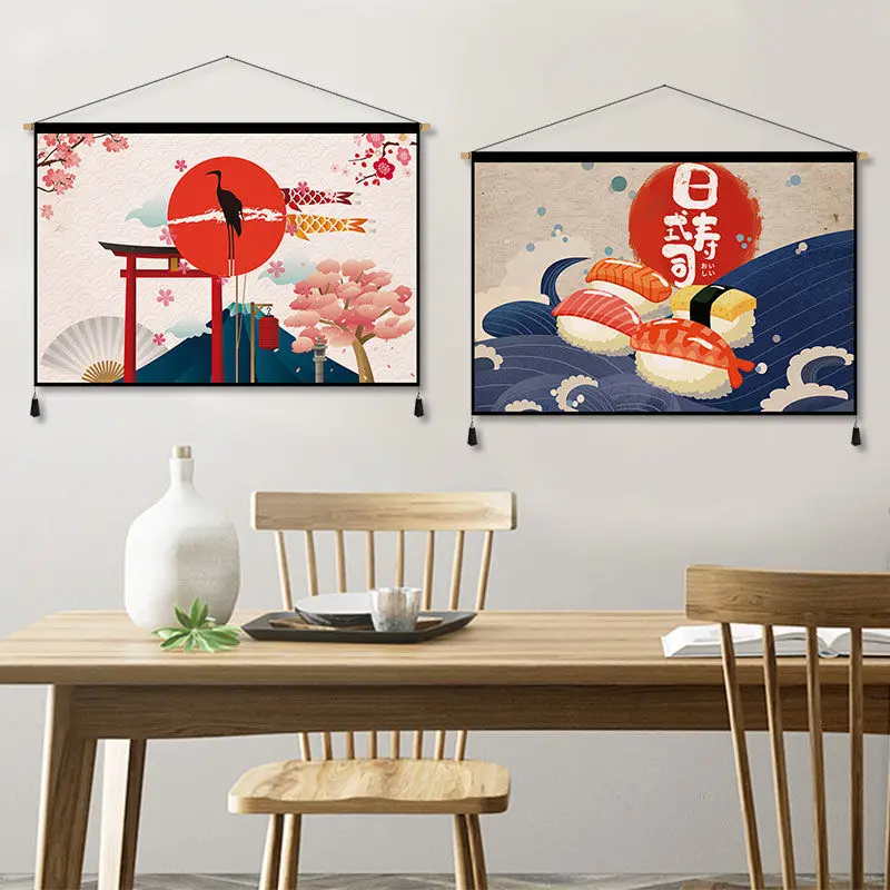 Japanese Style Fabric Hanging Picture Sushi Restaurant Tavern Living Tea Room Wall Background Decoration Simple Tapestry