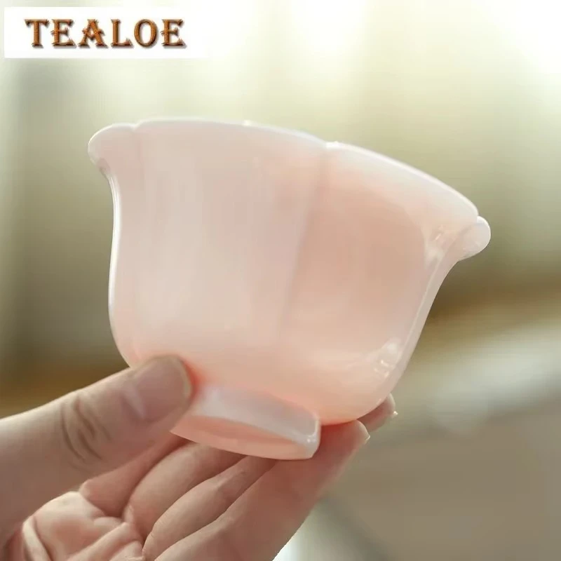 150ml Boutique Pink Ceramic Sancai GaiWan Tea Cup Handmade Single Colored Glaze Petal Tea Bowl Household Kungfu Teaset Drinkware