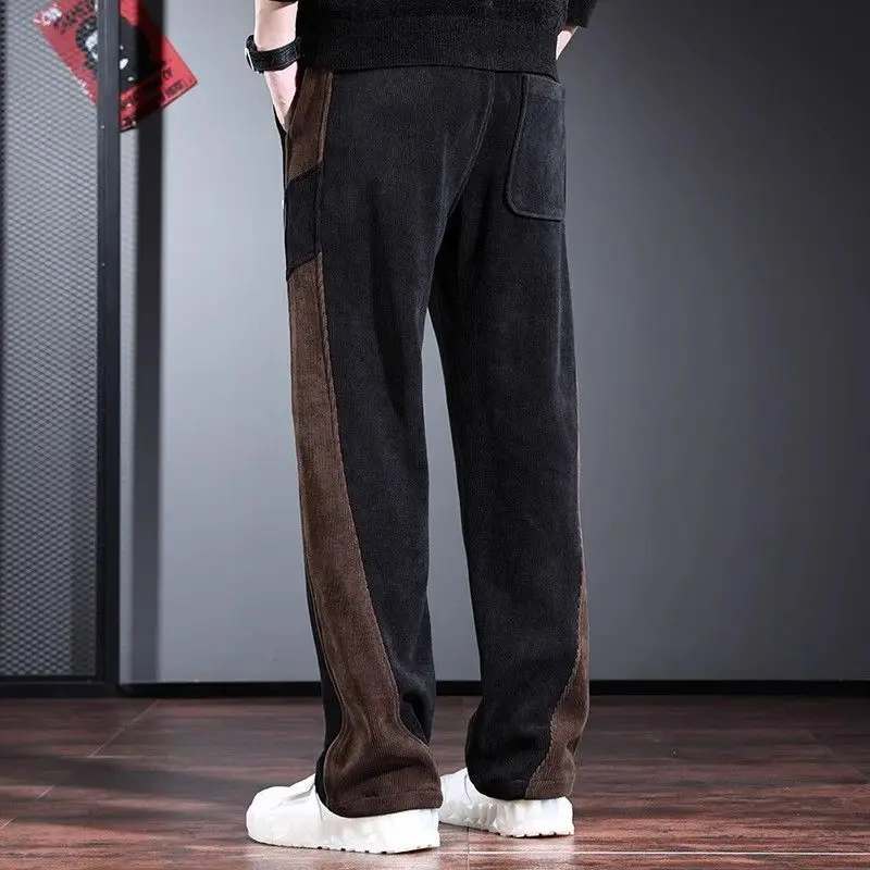 Summer New Fashion Versatile American Patchwork Straight Pants Men's Solid Elastic Waist Drawstring Pocket Loose Casual Trousers