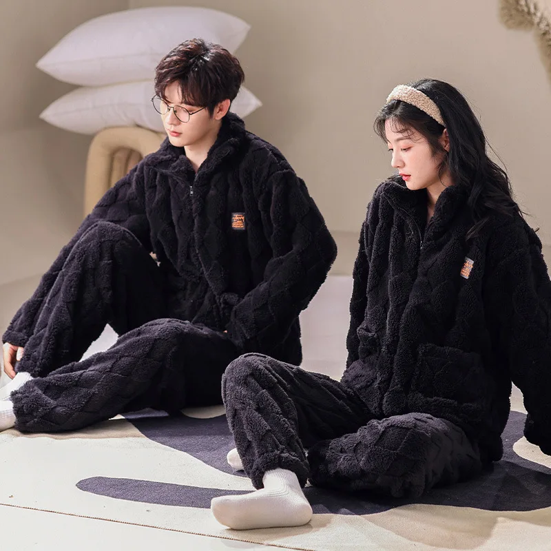 Flannel Couples Pajamas Set For Men Women Winter Long