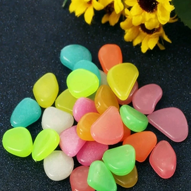 Glow Stones 100Pcs/Bag Mixed Color Outdoor Luminous Stones Glow In Dark Garden Pebbles Fish Tank Decoration