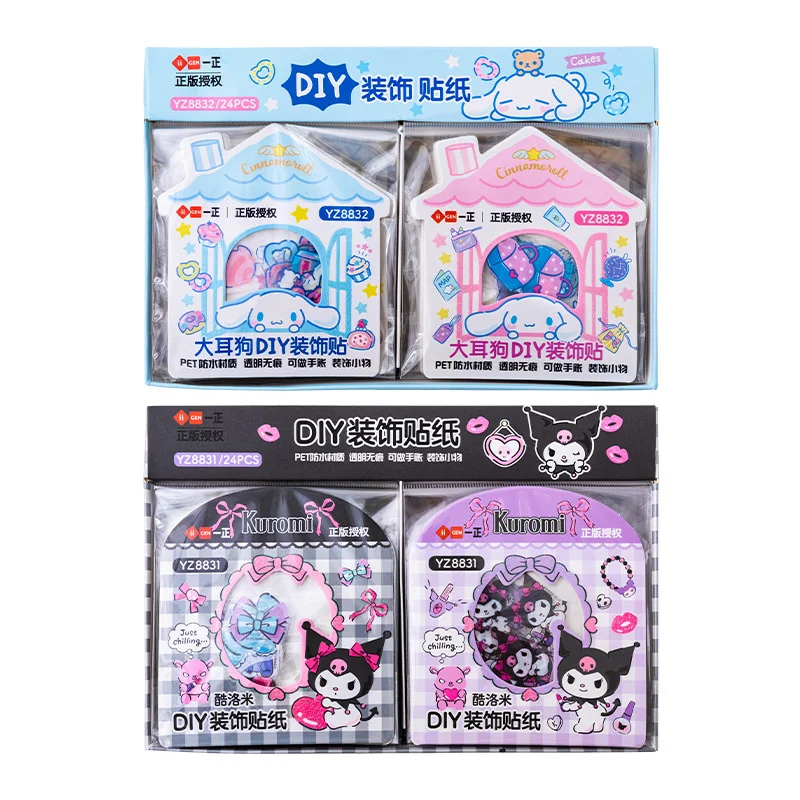 24-pack-lot-sanrio-cinnamoroll-kuromi-stickers-cute-scrapbooking-diy-diary-decorative-sticker-album-stick-label