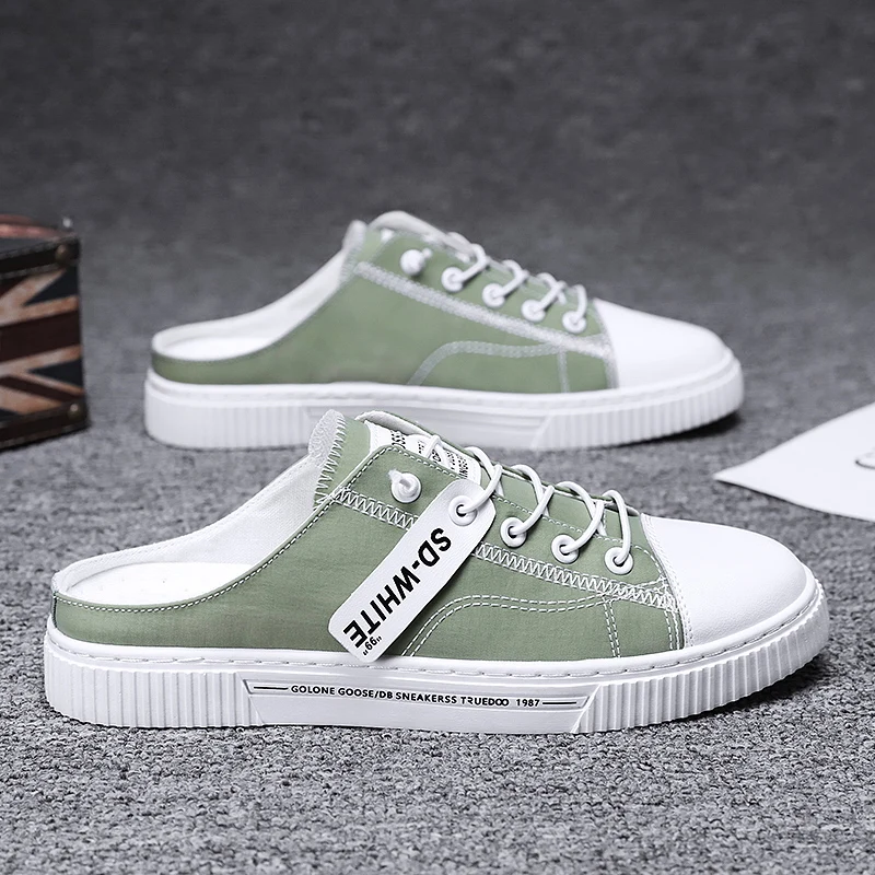 

Casual Men Outdoor Breathable Flats Luxury Man Mules Fashion Summer Half Slippers For Men Black Grey Green Soft casual shoes