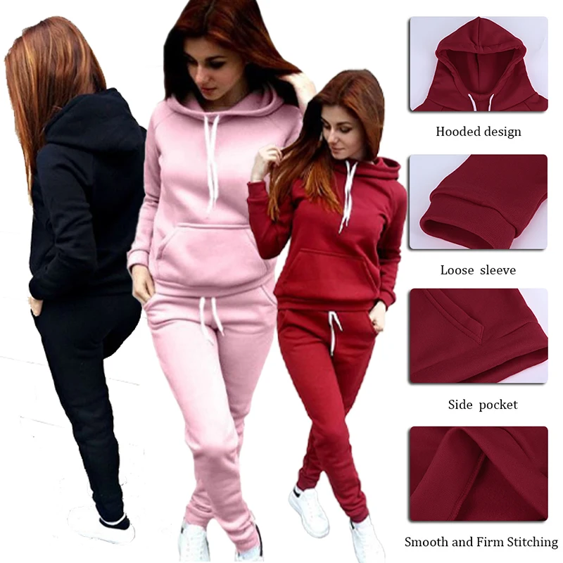 2023 Women's Fashion High Neck Sweater Pullover Hoodie and Pants Set Sportswear Women's Jogging Sportswear Set