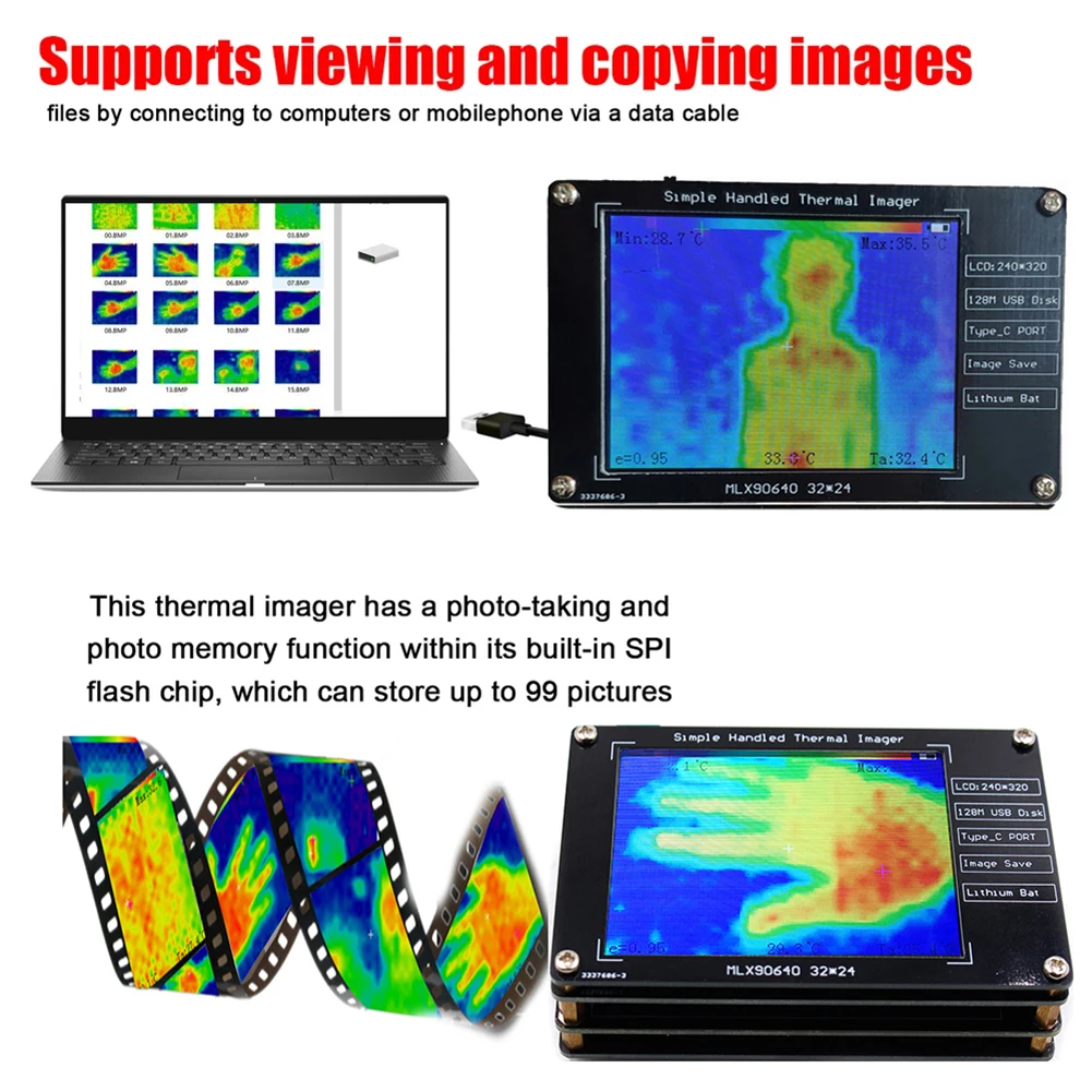 MLX90640 Digital Infrared Thermal Imager 2.8inch LCD Display 240*320 Resolution -40℃ to 300℃ Temperature Measurement Sensor
