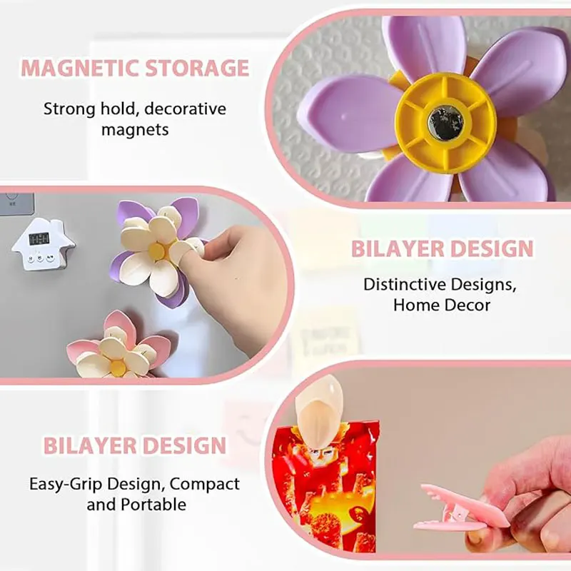 Flower Refrigerator Magnet Sealing Clip, Petal Sealing Clip Multifunctional Sealing Clip, Food Sealing Clip, Kitchen Accessories