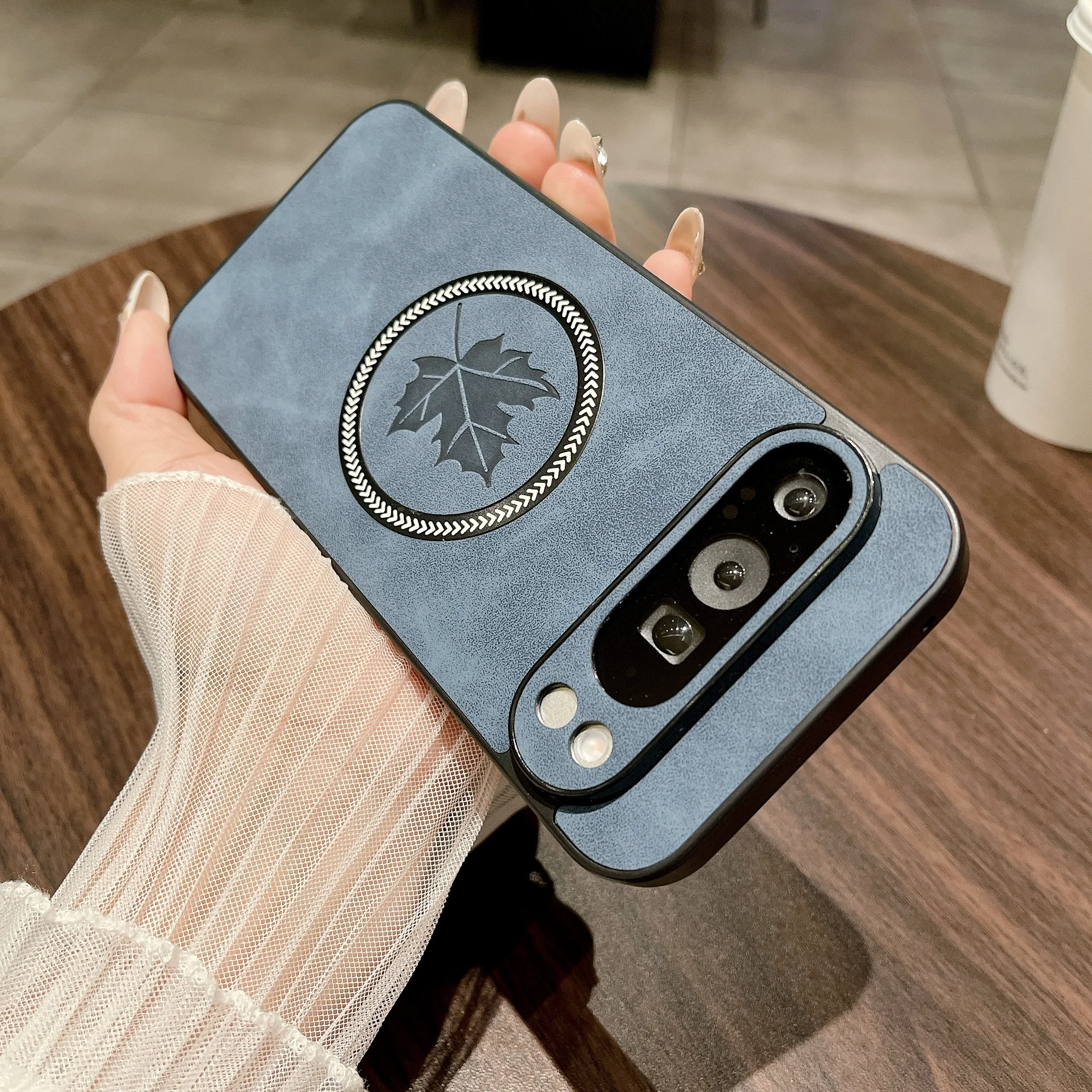 Luxury Leather Maple Leaf Phone Case with Magnetic Wireless Charging Capability
