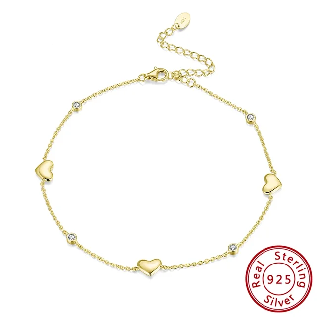 Real 925 Silver Anklets with Romantic Love Heart Adjustable Anklet Summer Beach Foot for Women Girls Jewelry