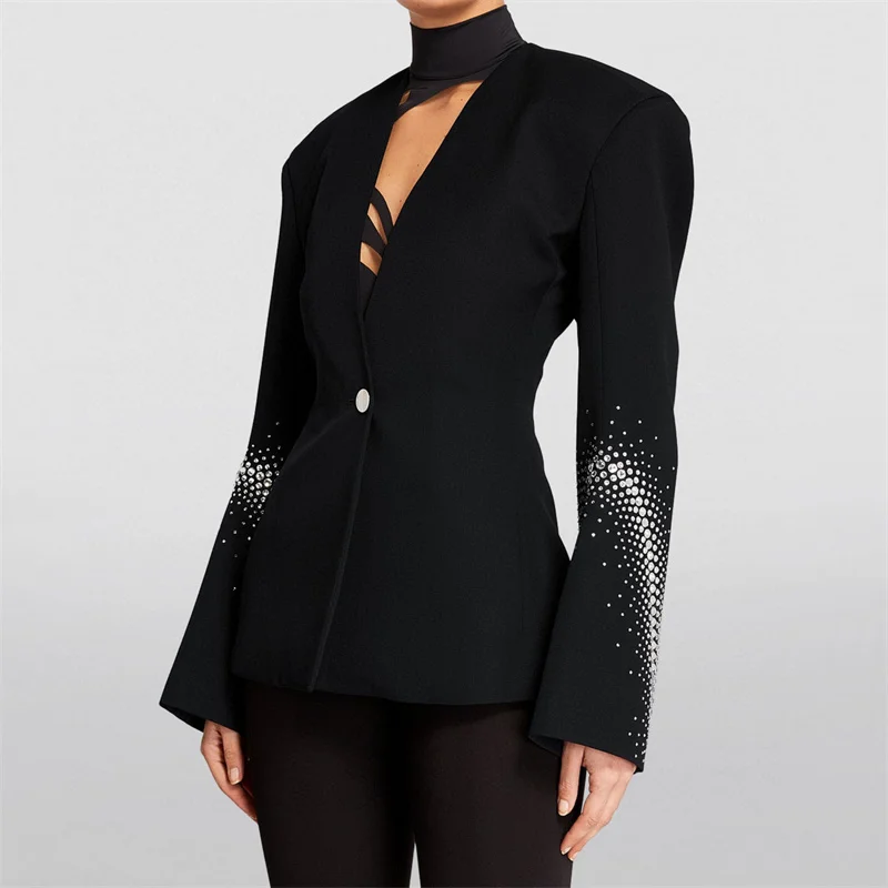 

Women jacket 2024 Spring new in outerwears Wool blend V-neck suit jacket High quality Woman coat long sleeved top free shipping