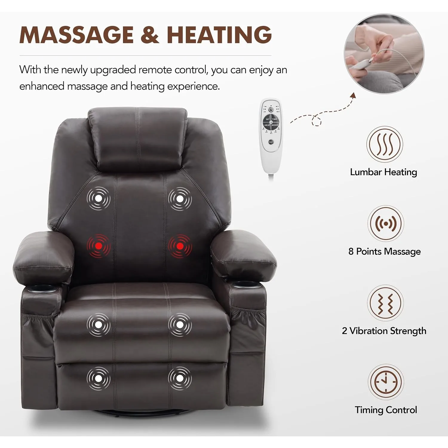 Oversized Swivel Rocker Recliner Chair with Heat and Massage 5