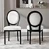 Description Picture 5 of itemBlack White Linen Dining Chairs Set of 6, Upholstered Dining Room Chairs with Round Rattan Back Vintage Accent