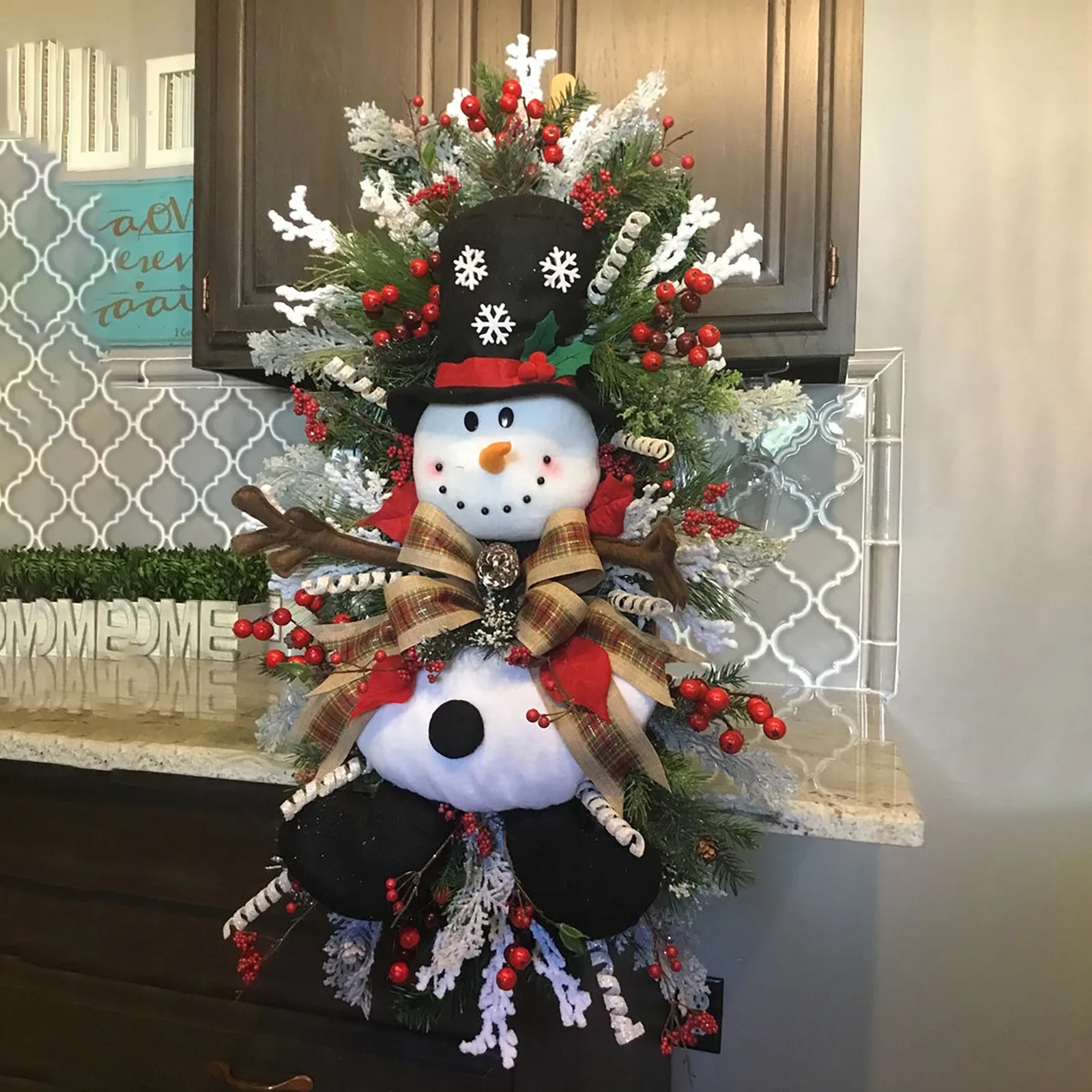 Christmas Decoration Snowman Swag Wreath, Christmas Hanging Ornaments Front Door Wall Decorations Merry Christmas Tree Wreath