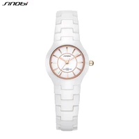 SINOBI Fashin White Ceramic Strap Woman Watches New Top Luxury Stainless S Ladies Quartz Wristwatches High Quality Women's Clock 1