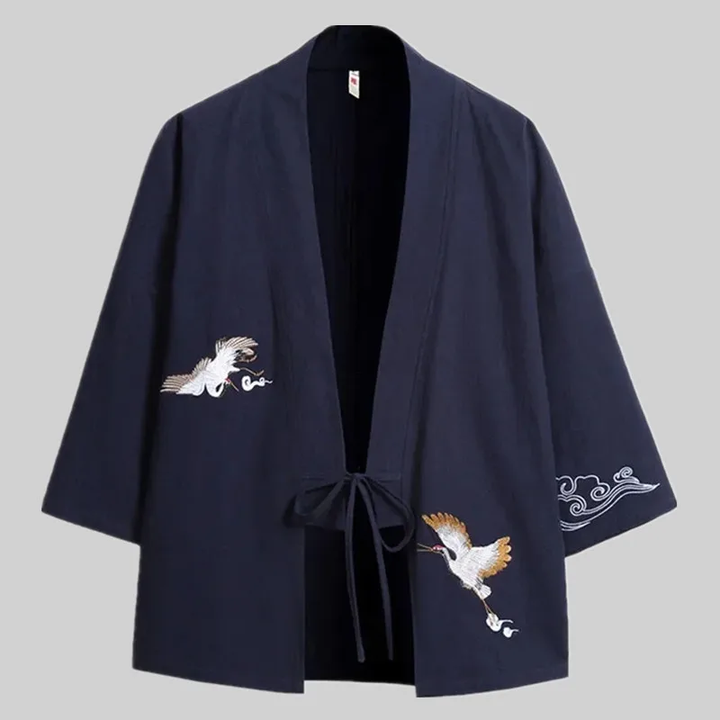 Men Women Cardigan Chinese Dragon Traditional Japanese Clothing Asian Clothes Samurai Crane Japanese Style Kimono Haori Coat