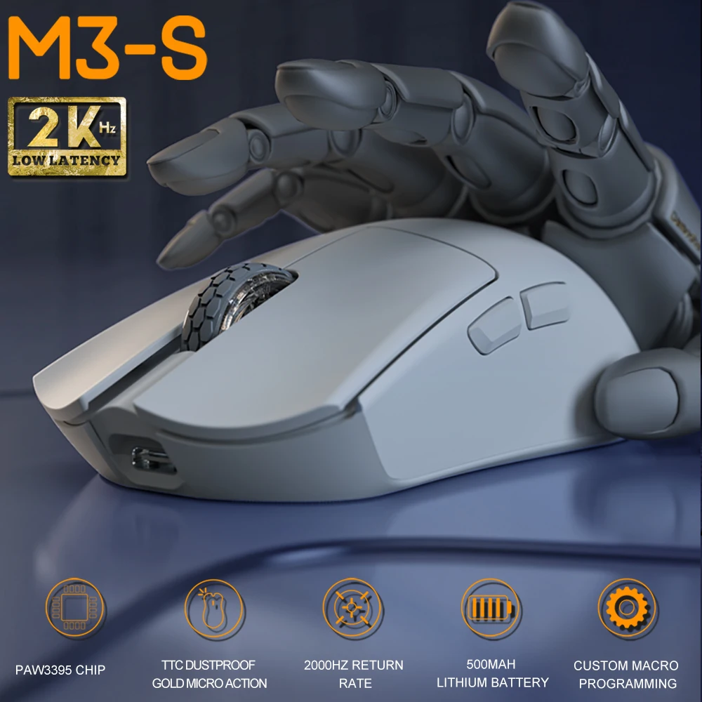 Motovelocidade-darmoshark M3s Mini Mouse 2khz E-sports Jogos com Fio 2.4g sem Fio Bt5.0 26000dpi Sensor Óptico - Imagem 6
