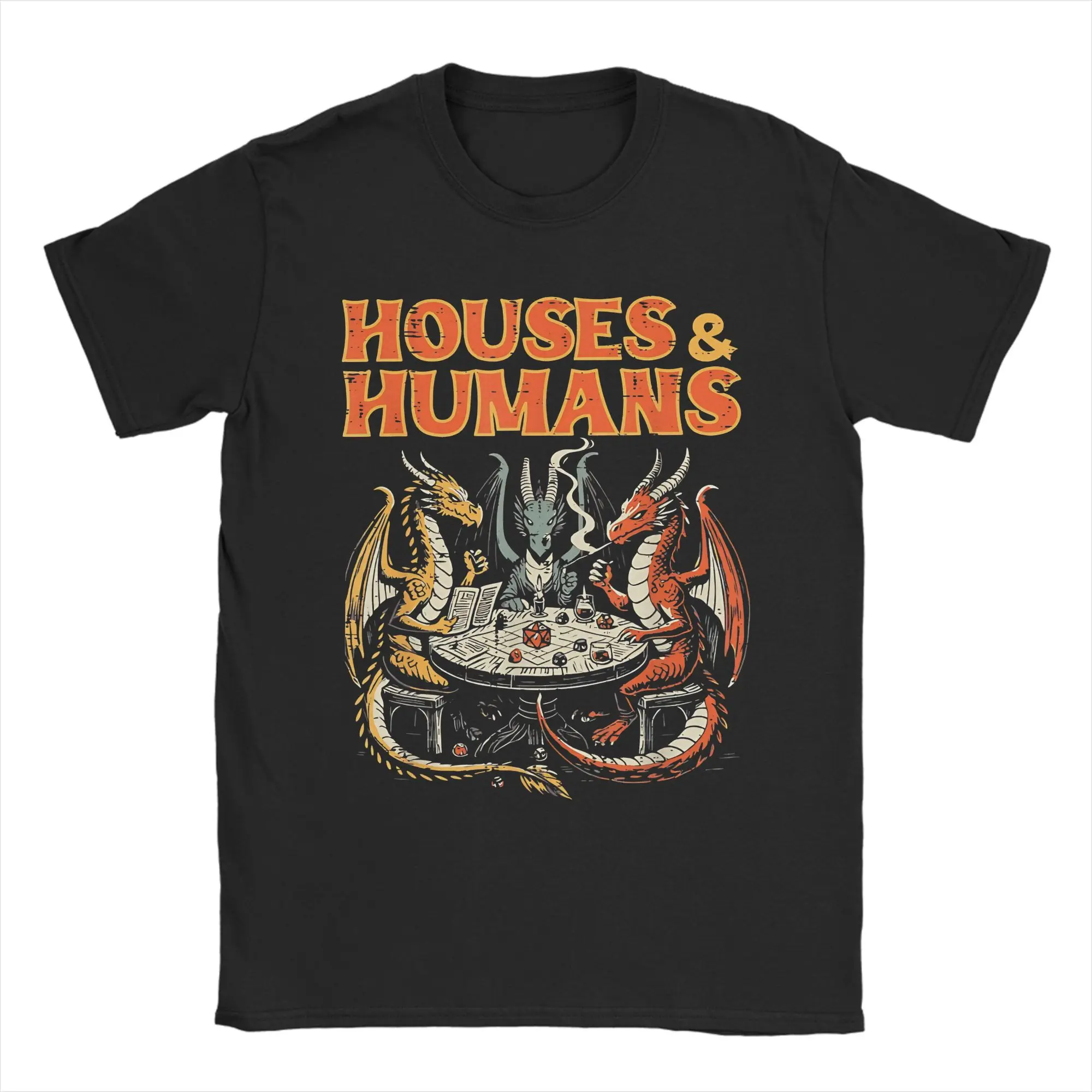 Houses And Humans Playing Dice Lustige RPG-Gaming-T-Shirts DnD Neuheit Baumwoll-T-Shirts Rundhals-Kurzarm-T-Shirt 4XL 5XL 6XL