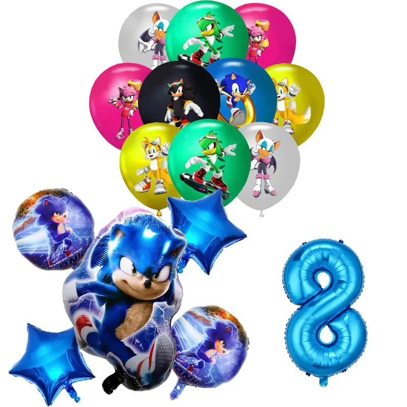 Description Picture 5 of itemNew Cartoon Sonics Party Supplies Balloon Kids Event Supplies Disposable Tableware Set Banner Backdrop Baby Shower Decorations