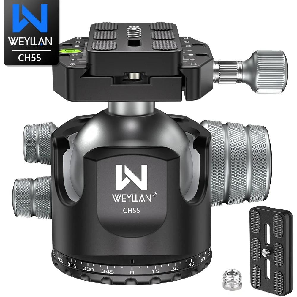 WEYLLAN CH55 Heavy Duty Tripod Ball Head 55mm Aluminum 360&deg; Panoramic 1/4 Momopod Tripod Head Mount Arca Swiss Plate for Camera tripod ball head
