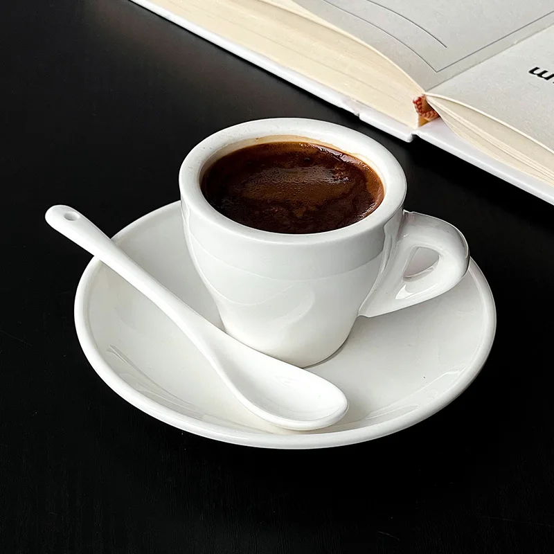 Lot De 4 Tasses à Expresso En Porcelaine Avec Soucoupes Et Support Métal - 75 Ml, Blanc, Lave-vaisselle