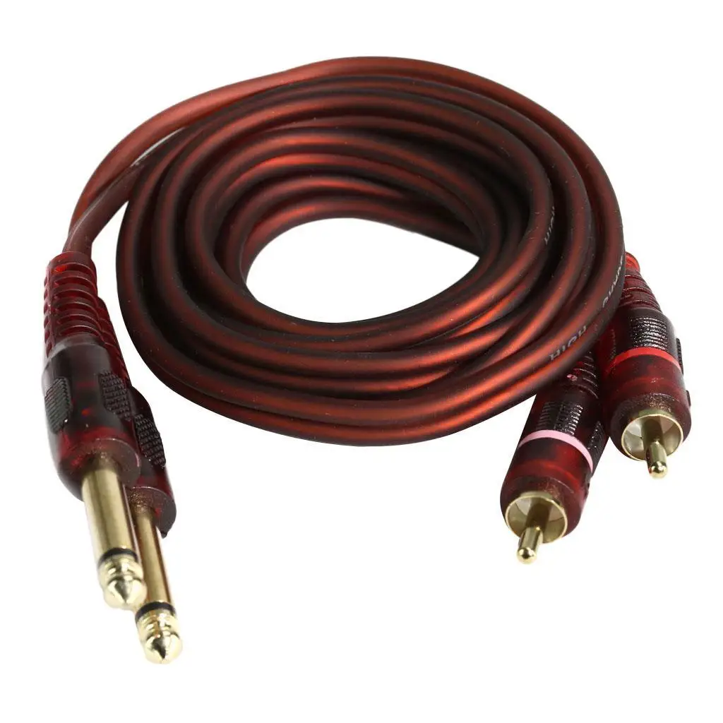 1.5m 6.35mm 1/4 Inch Plugs to 2 RCA Plugs Cable Adapter Converter Wire