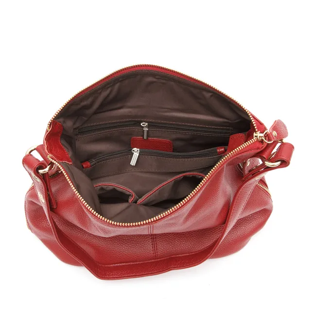 Zency Elegant Women Red Leather Handbag 100% Genuine Leather Lady Hobo Bag Charming Ring Medium Shoulder Bag Bright Yellow Bags 3