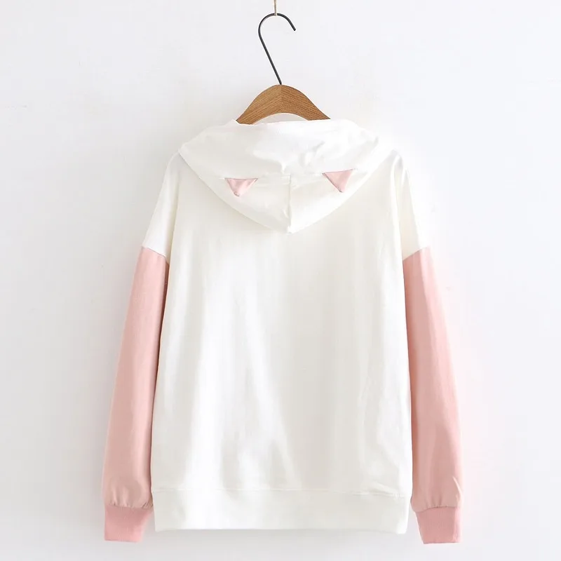 Pink Kawaii Hooded Pullovers 2023 Spring Soft Streetwear Tops for Girls Women Harajuku Japanese Sweet Cute Cat Fish Hoodies New