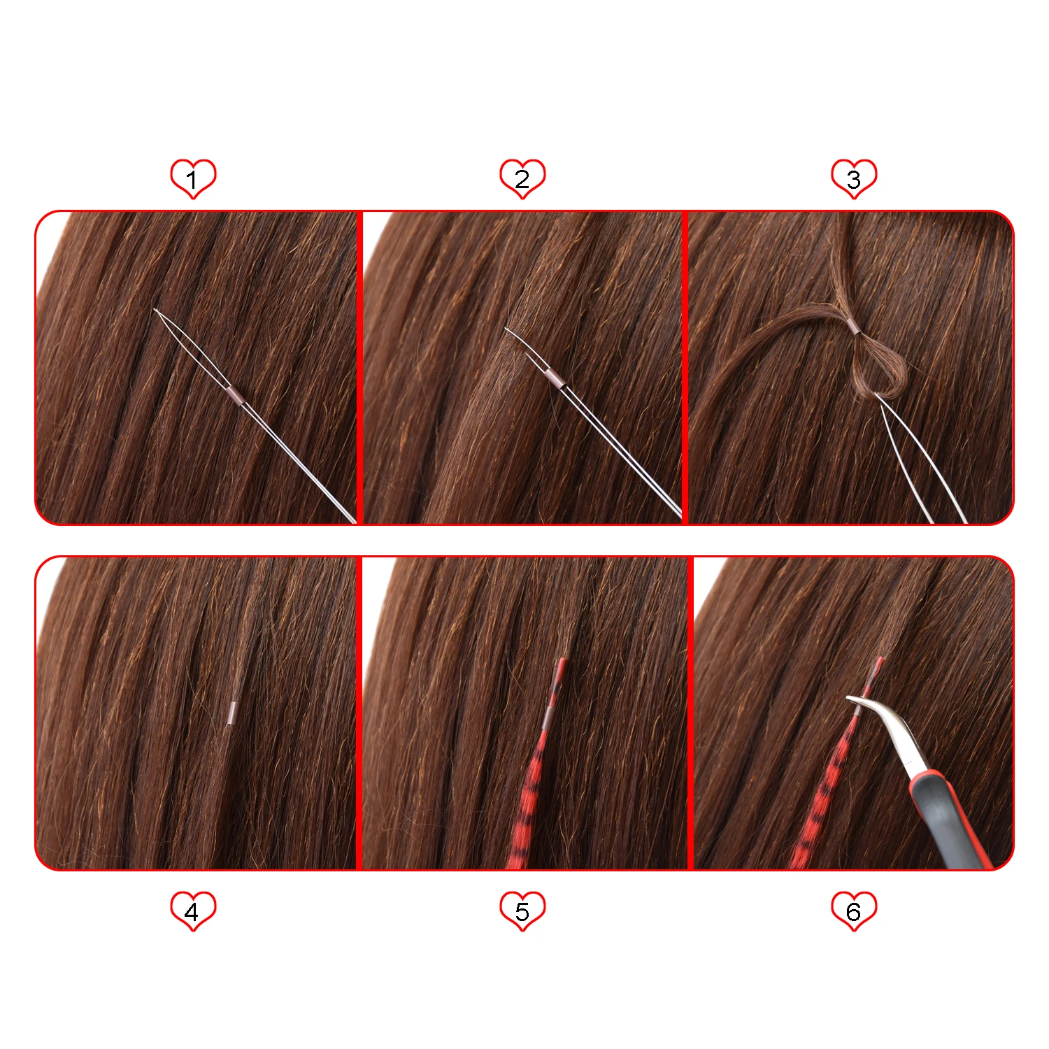 500개 3.0*2.7*6.8mm 헤어 익스텐션용 구리 튜브 스트레이트 유로 락 헤어 링/비즈/I팁 헤어 익스텐션용 링크