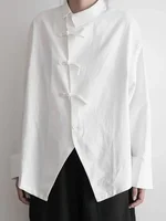 ZZ129 2024 Spring Autumn Design Sense Irregular Fashion Slant Button Shirt Women's Casual Loose Long Sleeve Temperament Shirt 2