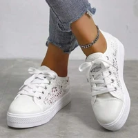 Femmes chaussures mode été décontracté blanc chaussures découpes dentelle toile creux respirant plate-forme chaussures plates femme baskets 6